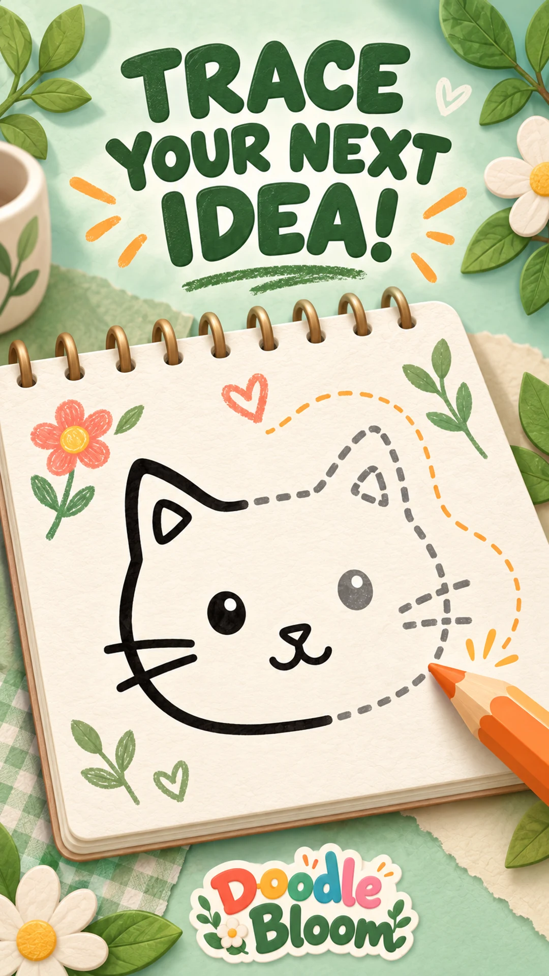 Trace your next idea: a cat outline taking shape under a pencil